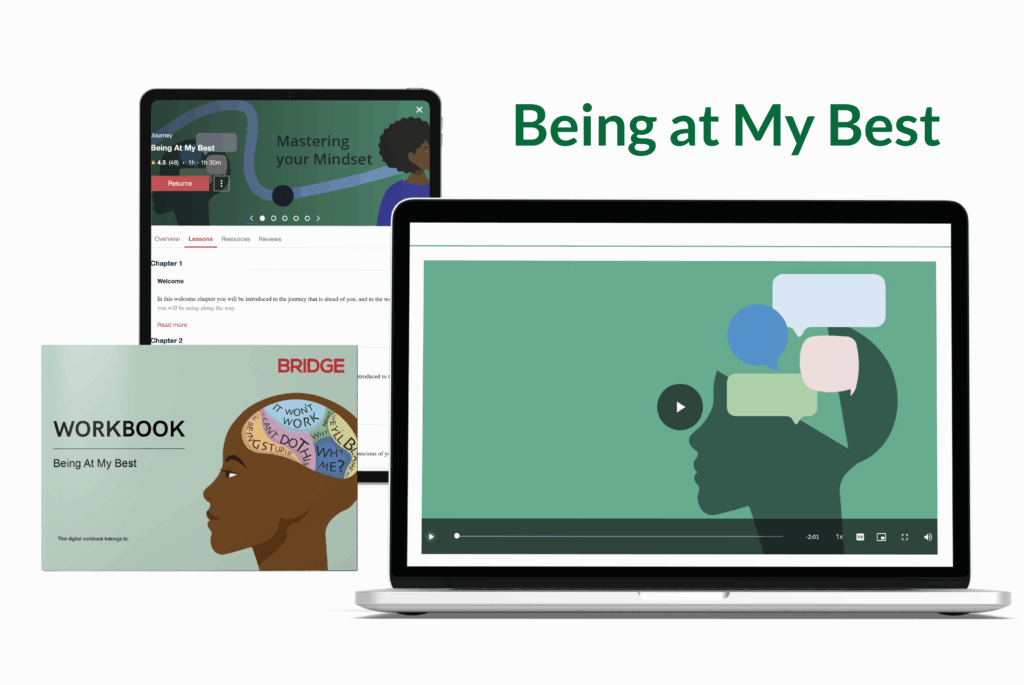 Workbook titled "Being at My Best" with a clean, motivational design and space for personal reflections and goals.