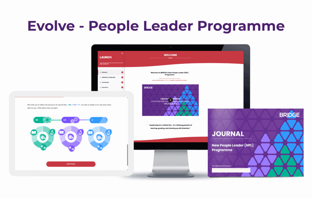 Evolve People Leader Programme logo featuring modern design elements and vibrant colors, symbolizing leadership development.